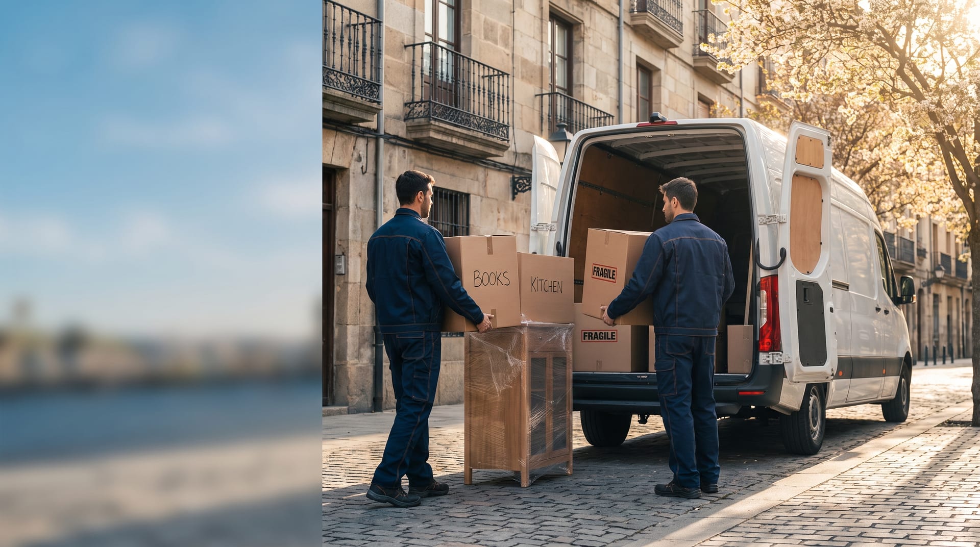 Prevoznici utovaraju kutije u kombi na ulici